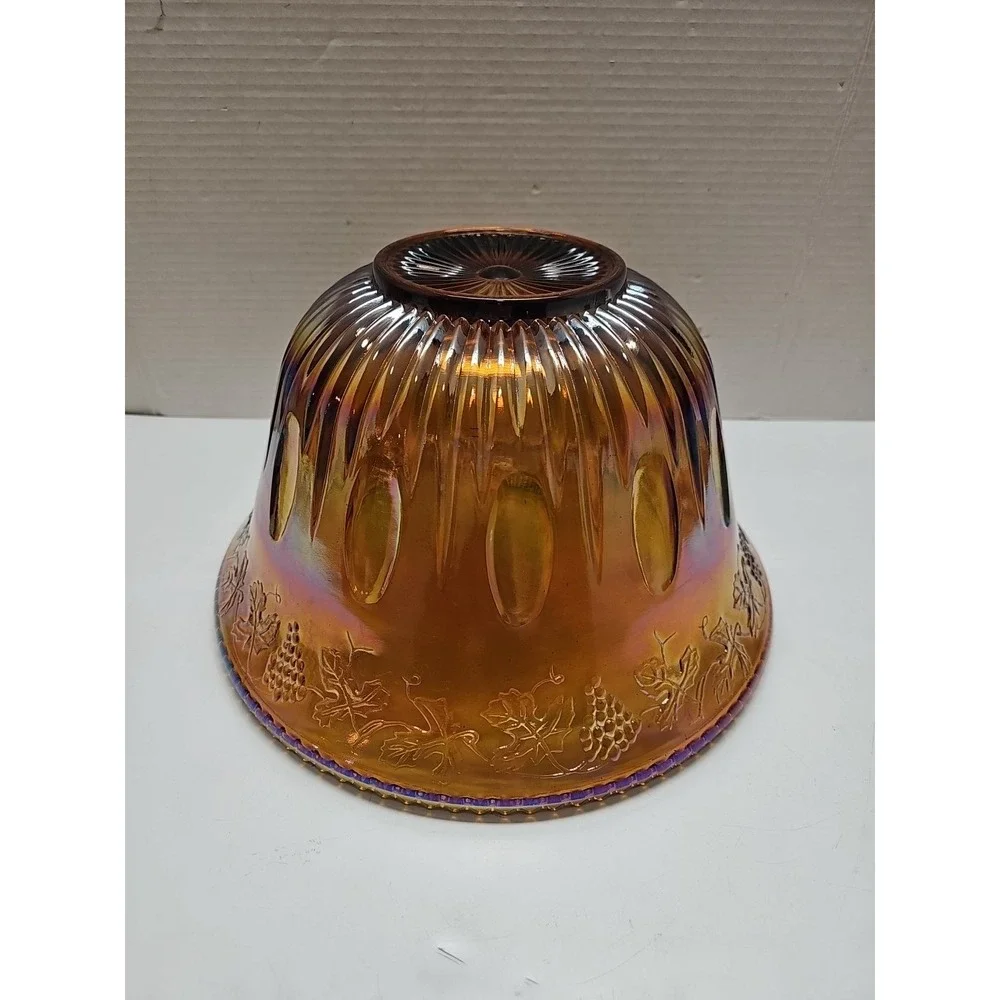 Indiana Carnival Glass Iridescent Amber Gold Grape Harvest 7QT Punch Bowl Vtg